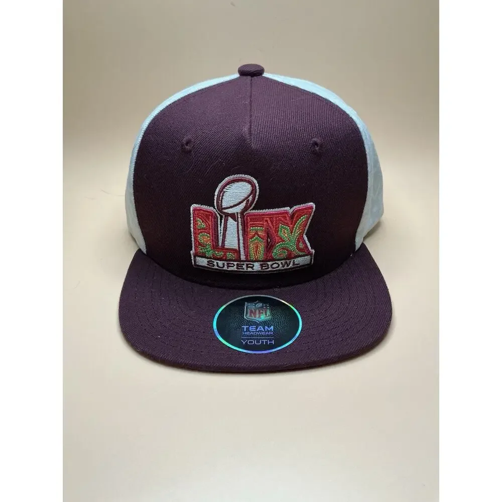 Official Youth Super Bowl 59 Ball‎ Hat, Maroon White, Mardi Gras, New with Tags.